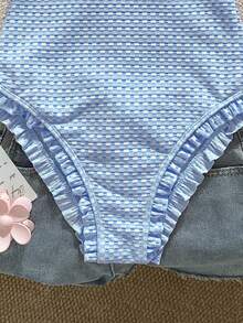 Swim Mod Young Girl's Special Fabric Pink Lace Halter One-Piece Swimsuit - Blue - View 5