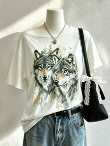 Lalippa 女款街頭風 Y2K 動物印花上衣，寬鬆夏季 T-shirt，適合城市度假、音樂節與校園活動 - 彩色 - 查看 1