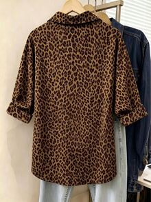 GlowEve CURVE Plus Size Women's Elegant Leopard Print Asymmetrical Hem Casual Vacation Commute Blouse Fall - Multicolor - View 2