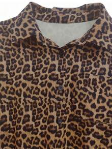 GlowEve CURVE Plus Size Women's Elegant Leopard Print Asymmetrical Hem Casual Vacation Commute Blouse Fall - Multicolor - View 4