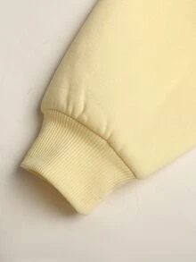 SHEIN Tween Girls Kids Casual Fashion Cream Dopamine Yellow Fleece Lined Patch Pocket Embroidered Open Front Sweatshirt Jacket & Sweatpants 2pcs Set, Y2K Youth Fashion Outfit, Suitable For Back To School, Daily Wear - Yellow - View 9