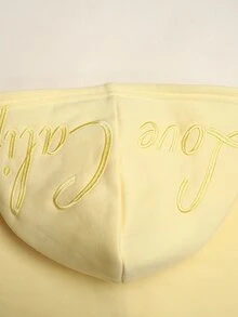 SHEIN Tween Girls Kids Casual Fashion Cream Dopamine Yellow Fleece Lined Patch Pocket Embroidered Open Front Sweatshirt Jacket & Sweatpants 2pcs Set, Y2K Youth Fashion Outfit, Suitable For Back To School, Daily Wear - Yellow - View 6