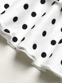 SHEIN 少女秋季/冬季休閒法式優雅白色波點印花長袖鬆緊抓皺多層荷葉邊洋裝，適合秋季出遊、開學季、日常穿著、派對穿搭 - 白色 - 查看 8