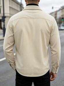 Manfinity Homme Manfinity Men's Corduroy Shacket, Button‑Up Shirt Shirt Jacket, Urban Streetwear Casual Fall Work Daily Wear, Formal, Old Money - Apricot - View 2