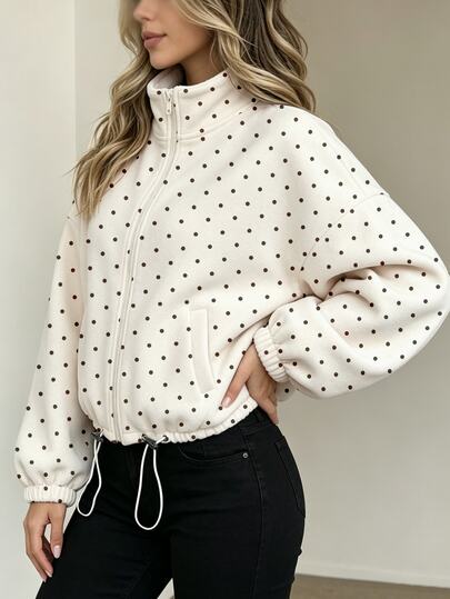 Jade & Ember Plus Size Casual Polka Dot Print Sweatshirt, Autumn/Winter