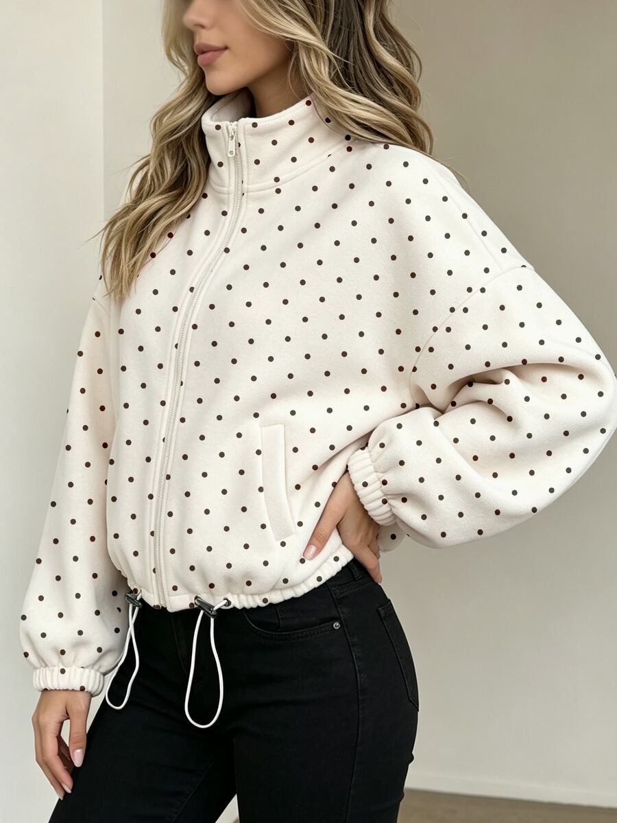 Jade & Ember Plus Size Casual Polka Dot Print Sweatshirt, Autumn/Winter - Multicolor - View 1