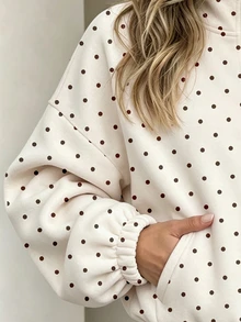 Jade & Ember Plus Size Casual Polka Dot Print Sweatshirt, Autumn/Winter - Multicolor - View 5