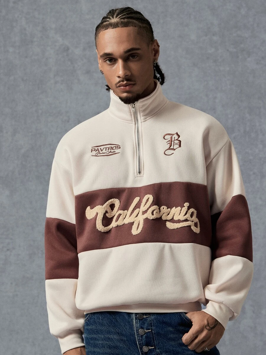 PAVTROS Men's New Autumn/Winter Fashion Street Casual Printed Stand Collar Zip-Up Colorblock Pullover Sweatshirt - Multicolor - View 1