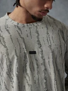 PAVTROS 男士紋理圓領長袖寬鬆休閒T恤 - 灰色 - 查看 3