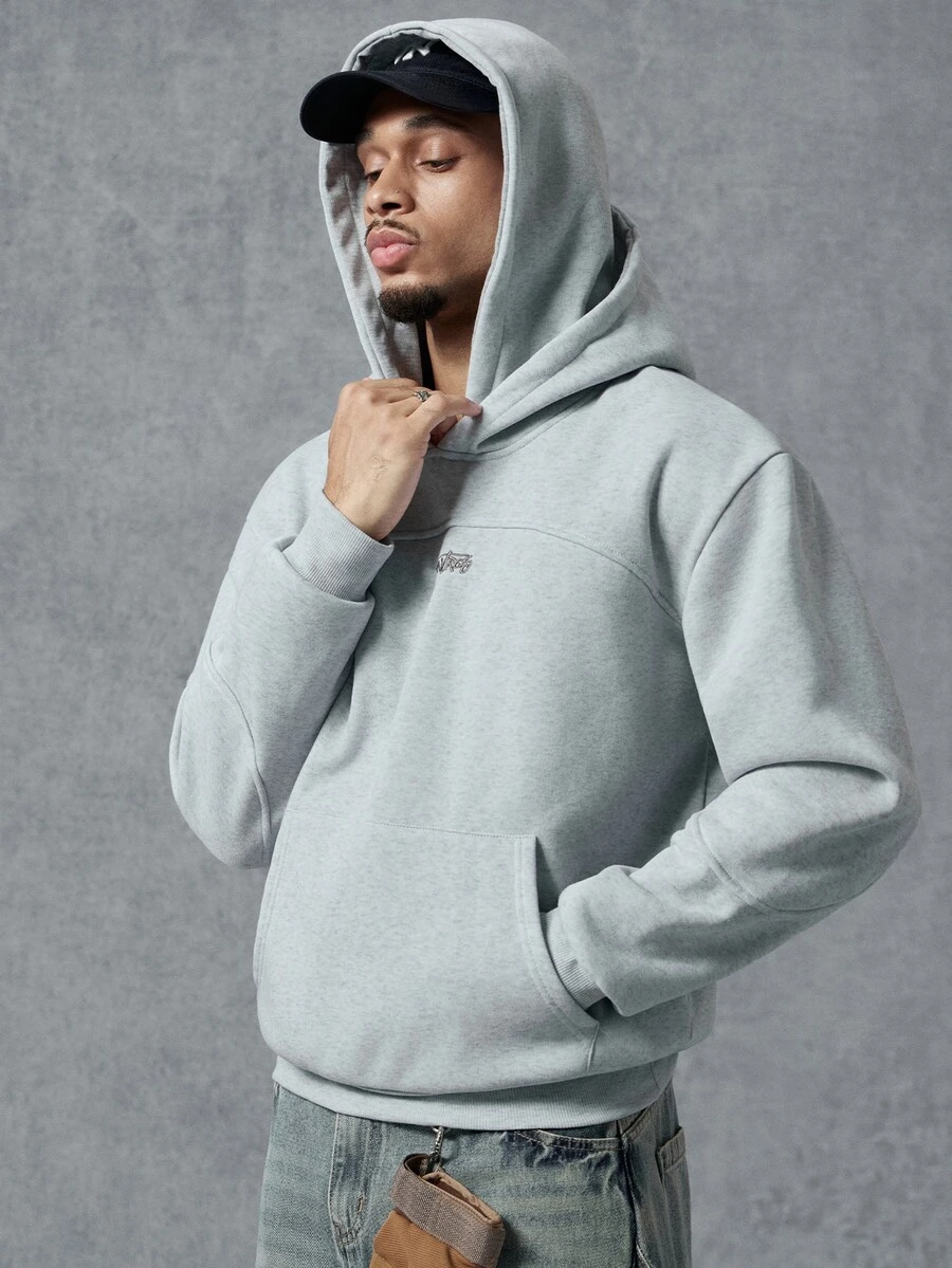 PAVTROS Sweatshirt Hoodie Kasual Lengan Panjang Pria dengan Bordir Huruf dan Kantong - Grey - View 1