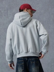 PAVTROS 男士休閒刺繡保暖內裡連帽衛衣，秋冬款 - 灰色 - 查看 2
