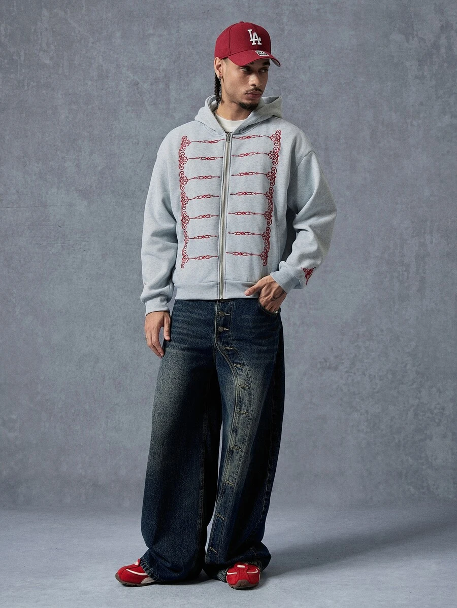PAVTROS Men's Casual Embroidered Thermal Lined Hoodie Sweatshirt, Autumn/Winter - Grey - View 1