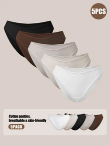 Barelissa 5pcs/Pack Simple Comfortable Pure Cotton Low Waist Women's Triangle Panties - Multicolor - View 1