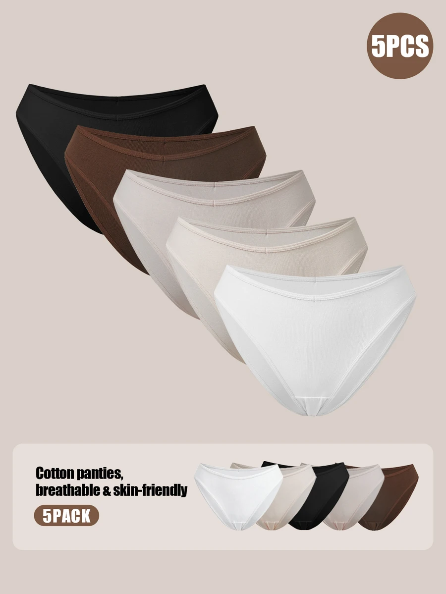 Barelissa 5pcs/Pack Simple Comfortable Pure Cotton Low Waist Women's Triangle Panties - Multicolor - View 1