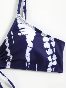 Swim Lushoire 女款夏季海灘花卉印花比基尼套裝附和服罩衫 - 藏蓝色 - 查看 4
