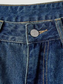 Sweetra Sweet Cool Style Side Large & Small Pearl Star Pattern Denim Jeans, Vintage High Waist Drapey Loose Straight Leg Wide Leg Pants - Dark Wash - View 4
