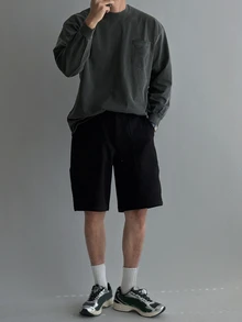 DAZY Men's Long Sleeve Thin Spring/Autumn Grey T-Shirt With Cuffed Sleeves And Chest Pocket Design - Dark Grey - View 2