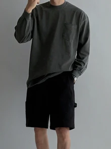 DAZY Men's Long Sleeve Thin Spring/Autumn Grey T-Shirt With Cuffed Sleeves And Chest Pocket Design - Dark Grey - View 3