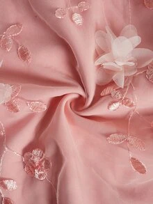 EMERY ROSE 女款細肩帶網紗刺繡極簡優雅修身大碼長洋裝，粉色花卉夏季婚禮派對正式禮服 - 粉色 - 查看 7