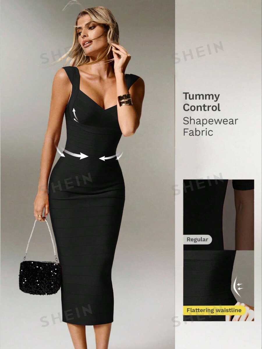 Nuvra Women's Fitted Waist Ribbed Knit Burgundy Midi Bodycon Party Dress - Black - View 1