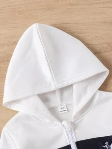 2pcs Young Boys Outerwear Sets Sporty Navy White Grey Colorblock Horse Loose Hooded Zip Up Fleece Lined Autumn Winter School Coat,1 Random Set - Multicolor - View 8