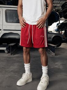 GETOML Men's Red Contrast Side Stripe Athletic Shorts, Drawstring Waist Sporty Summer, Football - Red - View 3