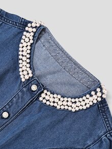 GlowEve Women's Elegant Beaded Denim Jacket, Autumn - Blue - View 5