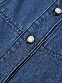GlowEve Women's Elegant Beaded Denim Jacket, Autumn - Blue - View 3