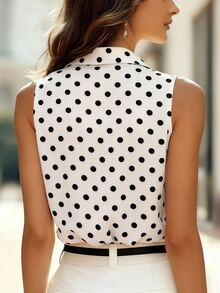 SHEIN LUNE Summer Casual Smart Casual Elegant V-Neck White And Black Polka Dot Print Camisole Office - Black and White - View 2