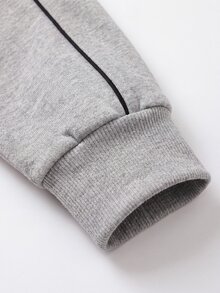 SHEIN 時尚街頭休閒女款拉鍊翻領度假運動衫套裝 - 灰色 - 查看 4