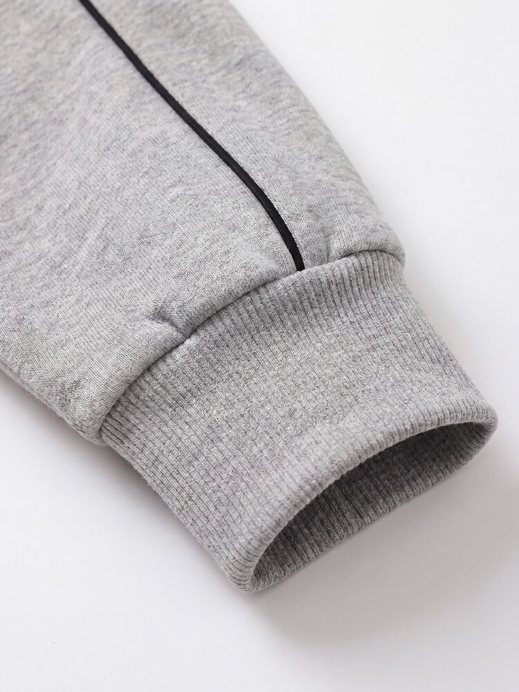 SHEIN Fashion Street Casual Women's Zip-Up Lapel Collar Vacation Sweatshirt Set - Grey - View 4