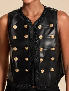 Travachic Women's PU Leather Casual Versatile Everyday Vest Jacket - Black - View 6