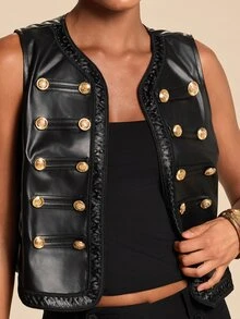 Travachic Women's PU Leather Casual Versatile Everyday Vest Jacket - Black - View 5