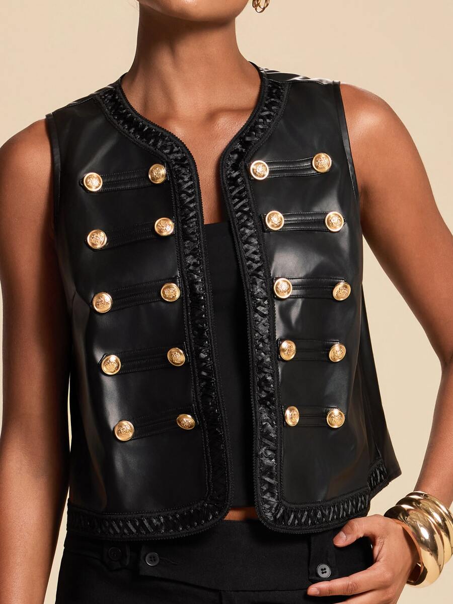 Travachic Women's PU Leather Casual Versatile Everyday Vest Jacket