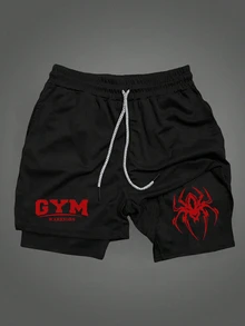 RISE LYT Men's Spider Print T-Shirt And Shorts Sports Set - Black - View 6