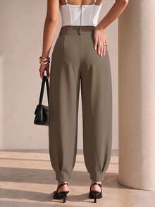 Structelle Women's Elegant High Waist Double Button Decor Pleated Straight Leg Pants, Casual Suit Pants For Spring & Autumn Search Baggy - Khaki - View 2