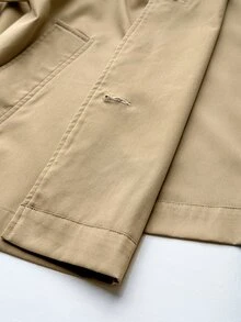 SHEIN EZwear Abrigo largo de mujer tejido color caqui, estilo francés elegante y clásico, para oficina y Día del Maestro, otoño - Caqui - Ver 11
