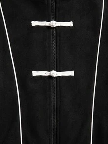 STYNVO Men's Contrast Color Frog Button Casual Daily Long Sleeve Jacket - Black - View 4