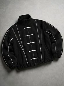 STYNVO Men's Contrast Color Frog Button Casual Daily Long Sleeve Jacket - Black - View 1