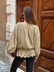 Siren Gaze Women's Autumn Casual Hollow Out Cinched Waist Jacket Travel Work Everyday Travel Khaki Green - Khaki - View 4