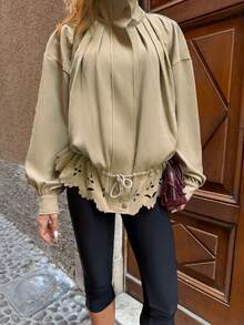 Siren Gaze Women's Autumn Casual Hollow Out Cinched Waist Jacket Travel Work Everyday Travel Khaki Green - Khaki - View 7