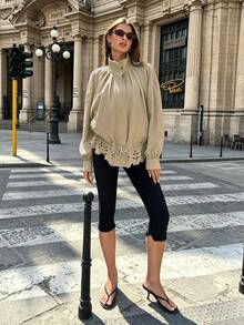 Siren Gaze Women's Autumn Casual Hollow Out Cinched Waist Jacket Travel Work Everyday Travel Khaki Green - Khaki - View 3