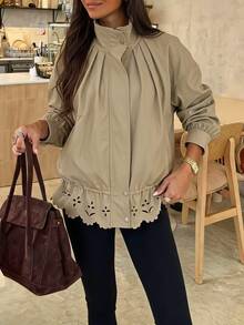 Siren Gaze Women's Autumn Casual Hollow Out Cinched Waist Jacket Travel Work Everyday Travel Khaki Green - Khaki - View 2