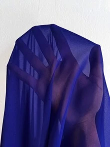 Viva Relle 大尺碼女款春夏季優雅浪漫派對婚禮賓客輕便洋裝伴娘禮服細肩帶平口收腰雪紡飄逸荷葉邊高開衩洋裝 - 藍色 - 查看 5