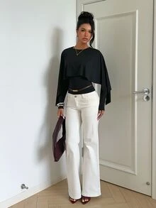 Aloruh Long Sleeve Cape Top Elegant Maturity Romantic Minimalist Office Cocktail Dinner Night Out Commute Black Fall - Apricot - View 5