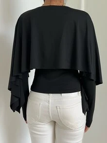 Aloruh Long Sleeve Cape Top Elegant Maturity Romantic Minimalist Office Cocktail Dinner Night Out Commute Black Fall - Apricot - View 2