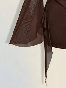 SHEIN ICON Sexy Oversized Plunging Neckline Mesh Patchwork Backless Mini Dress - Brown - View 6