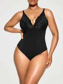 SHAPORA Plus Size Shapewear Bodysuits - Black - View 3