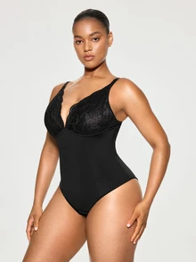 SHAPORA Plus Size Shapewear Bodysuits - Black - View 7