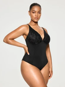 SHAPORA Plus Size Shapewear Bodysuits - Black - View 6